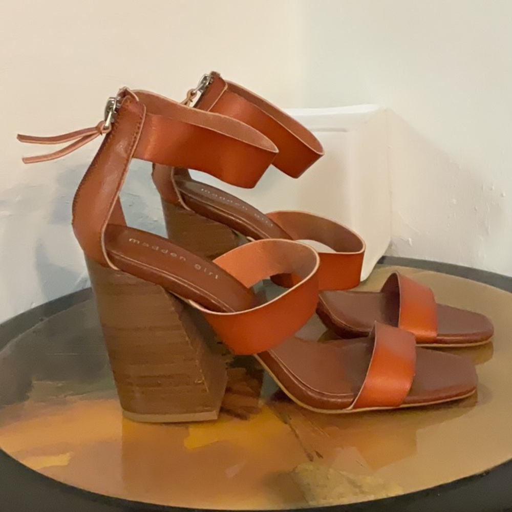 Madden Girl Faux Leather Strappy Block Heel Sandals, Size 9.5M, Brown - Picture 4 of 11